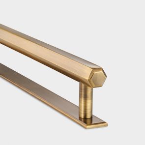 Brass Hexagonal Cabinet Handles With Backplate in Antique Gold