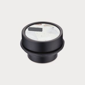 Brass & White Fleck Terrazzo Floor Mounted Door Stops in Black