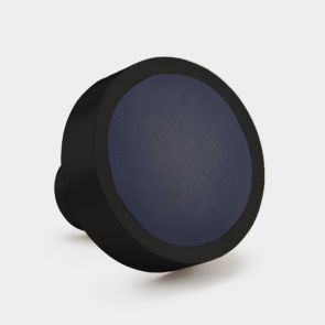Brass & Blue Leather Round Door Knobs in Black