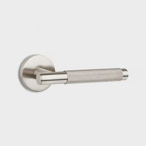 Brass Knurled Door Lever Handle in Silver