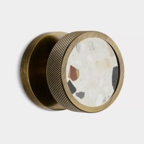 Brass & White Fleck Terrazzo Knurled Mortice Door Knob in Antique Gold