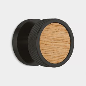 Brass & Oak Wood Knurled Mortice Door Knob in Black