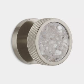 Brass & Grey Terrazzo Knurled Mortice Door Knob in Silver