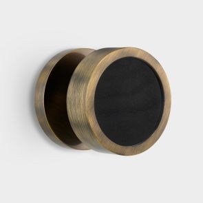 Brass & Black Leather Mortice Door Knob in Antique Gold
