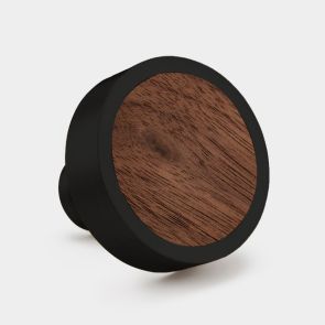 Brass & Walnut Wood Round Door Knobs in Black