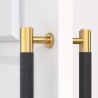 Brass Double Sided Cabinet Leather Handles in Gold