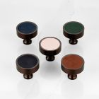 Leather & Brass Round Door Knobs in Bronze