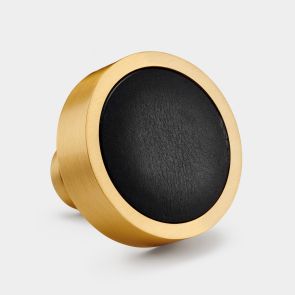 Solid Brass Door Knob in Gold | Black Leather Insert