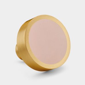 Brass & Pink Leather Round Door Knobs in Gold