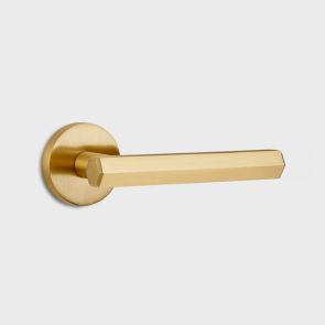 Brass Door Lever Handle - Gold - Hexagonal