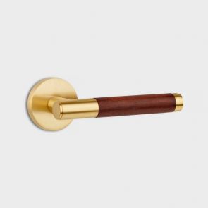  Brass Door Lever Handle - Gold - Brown Leather