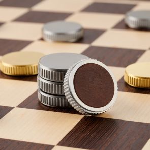 Sycamore and Mahogany Draughts Checkers Board - Solid Brass / Leather Pieces