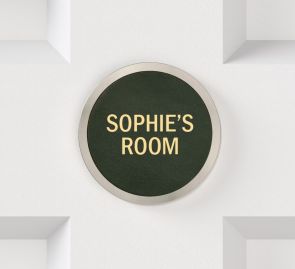 Personalised Name Brass & Leather Door Plaque in Silver