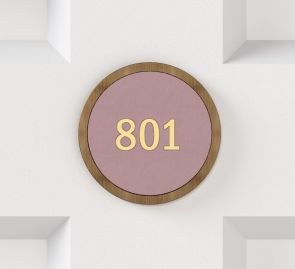 Brass & Leather Number Door Plaque in Antique Gold