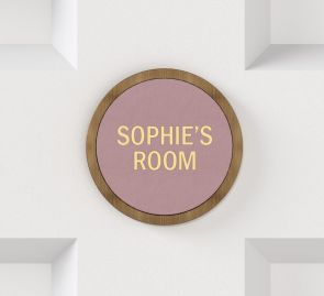 Personalised Name Brass & Leather Door Plaque in Antique Gold