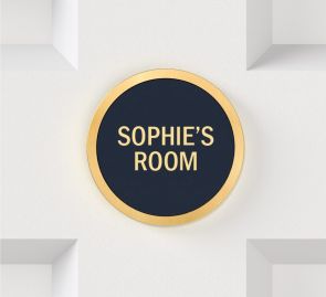 Personalised Name Brass & Leather Door Plaque in Gold