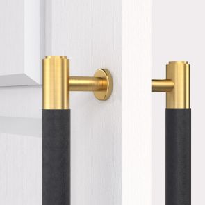 Brass Double Sided Cabinet Leather Handles in Gold