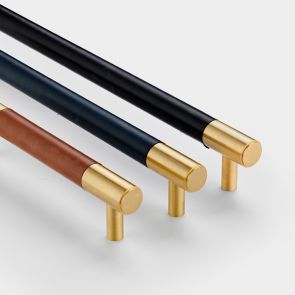 Brass & Leather Cabinet Handles in Gold