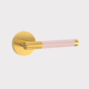  Brass Door Lever Handle - Gold - Pink Leather