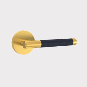  Brass Door Lever Handle - Gold - Blue Leather