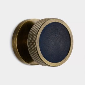 Knurled Mortice Door Knobs - Antique Gold - Blue Leather