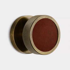 Knurled Mortice Door Knobs - Antique Gold - Brown Leather