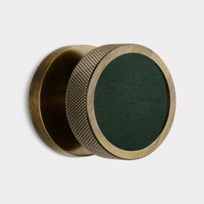 Knurled Mortice Door Knobs - Antique Gold - Green Leather