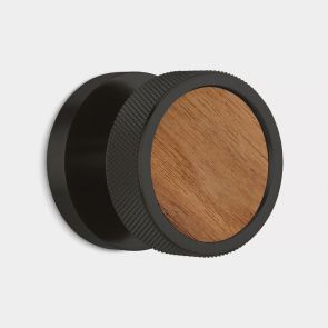 Brass & Walnut Wood Knurled Mortice Door Knob in Black
