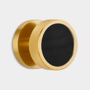Knurled Mortice Door Knobs - Gold - Black Leather