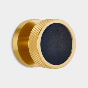 Knurled Mortice Door Knobs - Gold - Blue Leather