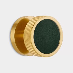 Knurled Mortice Door Knobs - Gold - Green Leather