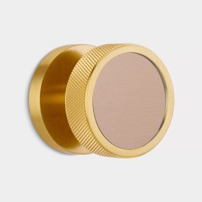 Knurled Mortice Door Knobs - Gold - Pink Leather
