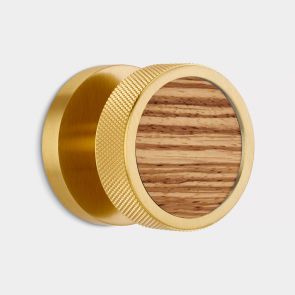 Brass & Zebrano Wood Knurled Mortice Door Knob in Gold
