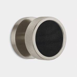 Knurled Mortice Door Knobs - Silver - Black Leather