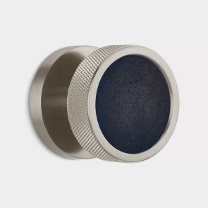 Knurled Mortice Door Knobs - Silver - Blue Leather