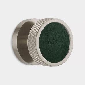 Knurled Mortice Door Knobs - Silver - Green Leather