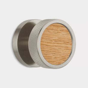 Brass & Oak Wood Knurled Mortice Door Knob in Silver