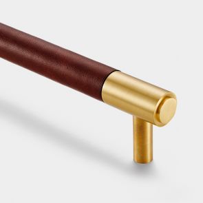 Bar Handles - Leather - Gold - Brown Leather - 128mm