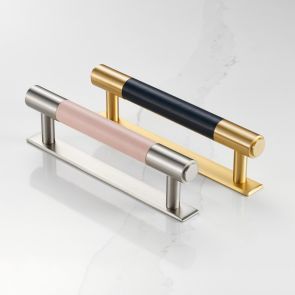 Brass Bar Handle With Backplate - Gold - Hole Centre 128mm