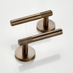 Brass Linear Lever Door Handles in Antique Gold