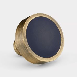 Brass Door Knob -  Antique Gold - Blue Leather