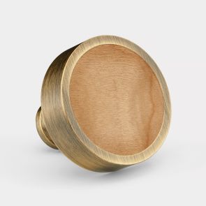 Brass Door Knob - Antique Gold - Maple Wood