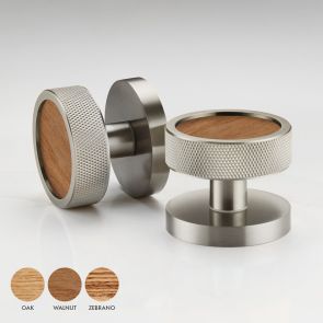 Brass & Wood Knurled Mortice Door Knobs in Silver