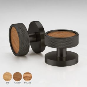 Brass & Wood Knurled Mortice Door Knobs in Black