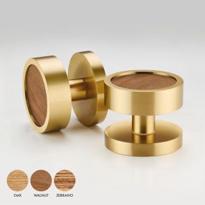 Brass & Wood Mortice Door Knobs in Gold