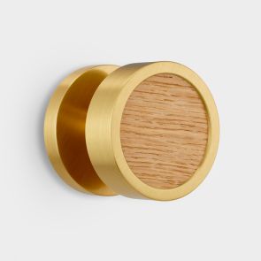 Brass & Oak Wood Mortice Door Knob in Gold
