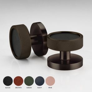 Brass & Leather Knurled Mortice Door Knobs in Bronze