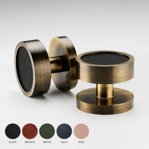 Brass & Leather Mortice Door Knobs in Antique Gold