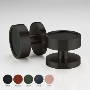 Brass & Leather Mortice Door Knobs in Black