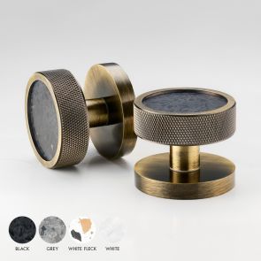Brass & Terrazzo Knurled Mortice Door Knobs in Antique Gold